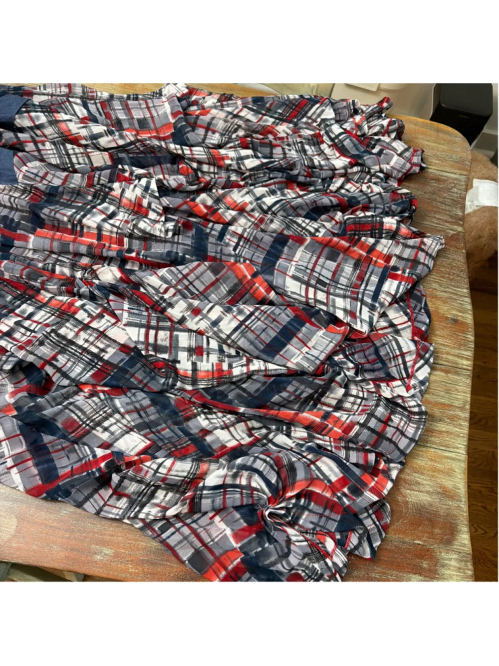 TOV Holy The Damsel's Plaid Tiered Maxi Skirt Blue Red Patchwork EU 38 US M
